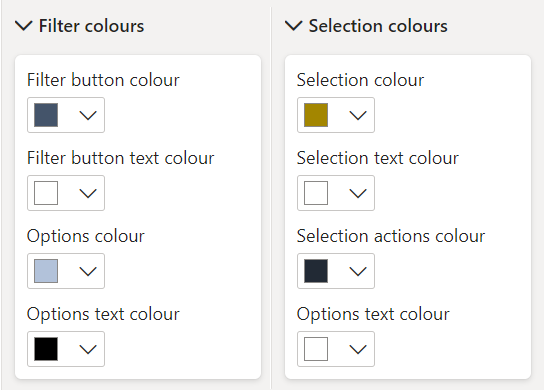 Selection Slicer colour options
