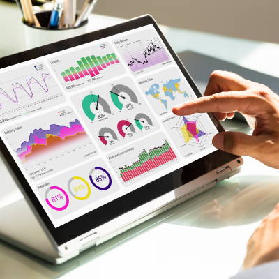 A laptop showing a data dashboard